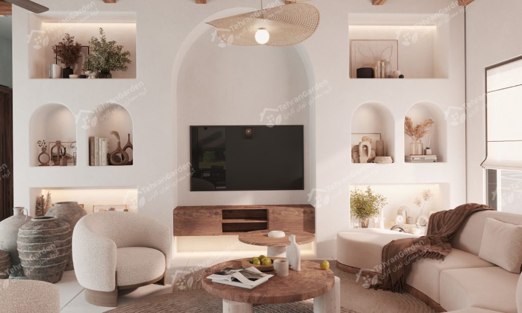 تصميم مساحة حائط التلفزيون في الفيلا