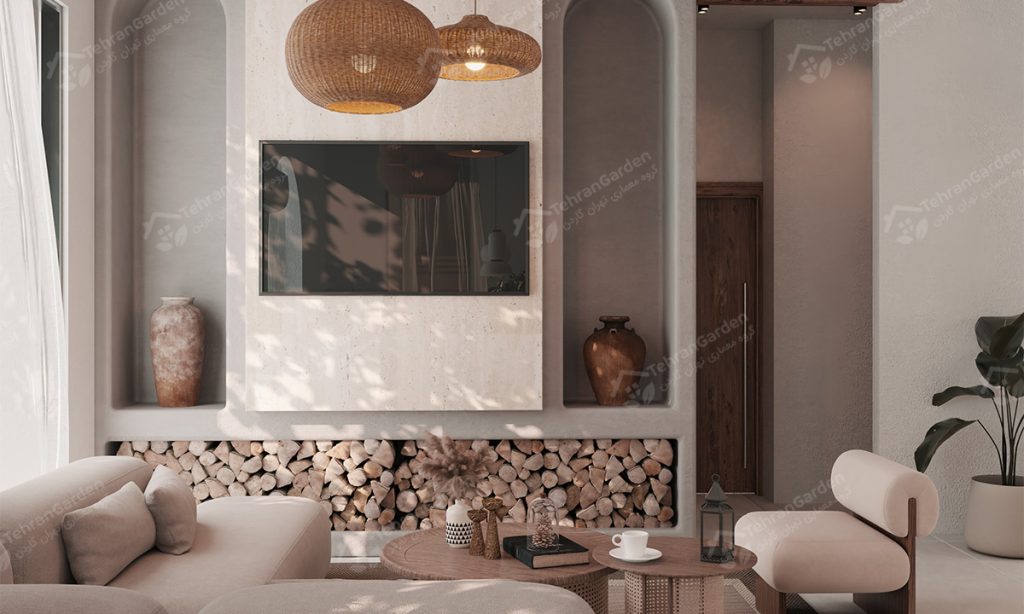 تصميم مساحة حائط التلفزيون في الفيلا