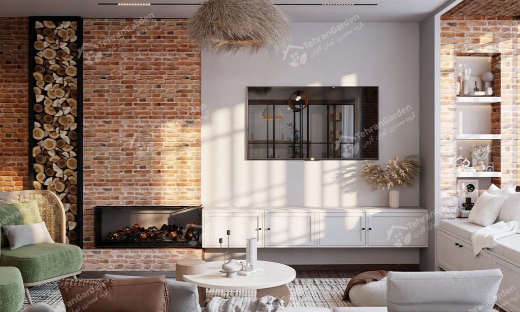تصميم مساحة حائط التلفزيون في الفيلا