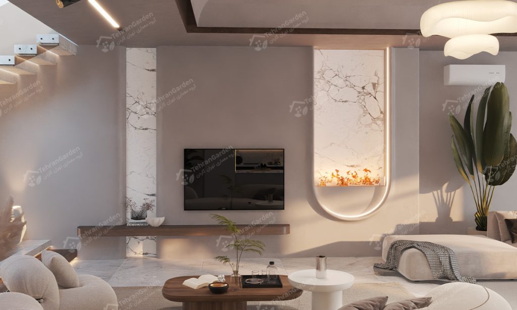 تصميم مساحة حائط التلفزيون في الفيلا