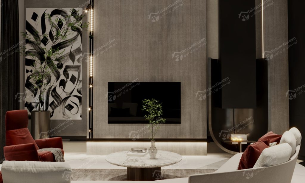 تصميم مساحة حائط التلفزيون في الفيلا